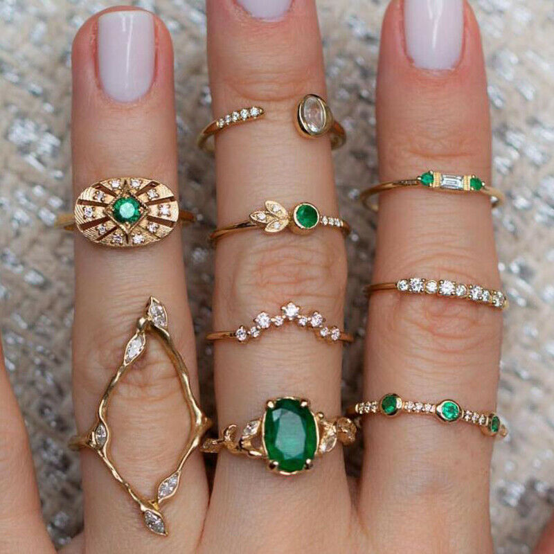 9Pcs/Set Bohemia Crystal Knuckle Rings Joint Finger Tip Rings Women Jewel.l8