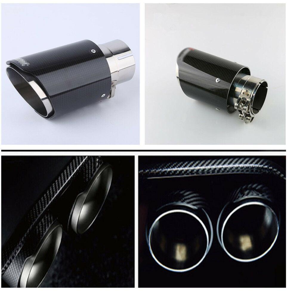 Real Carbon Fiber Steel Exhaust Tip 63MM IN-89MM OUT End Pipe Tip for Auto Car