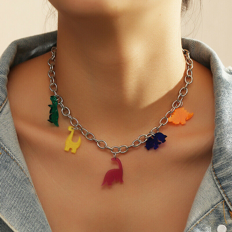 Fashion Acrylic Dinosaur Pendant Necklace Twist Chain Punk Choker Jewelry.l8