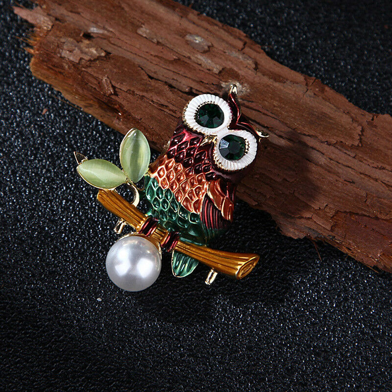 Enamel Crystal Rhinestone Owl Animal Collar Brooch Pins Women Jewelry Gif.$l FG