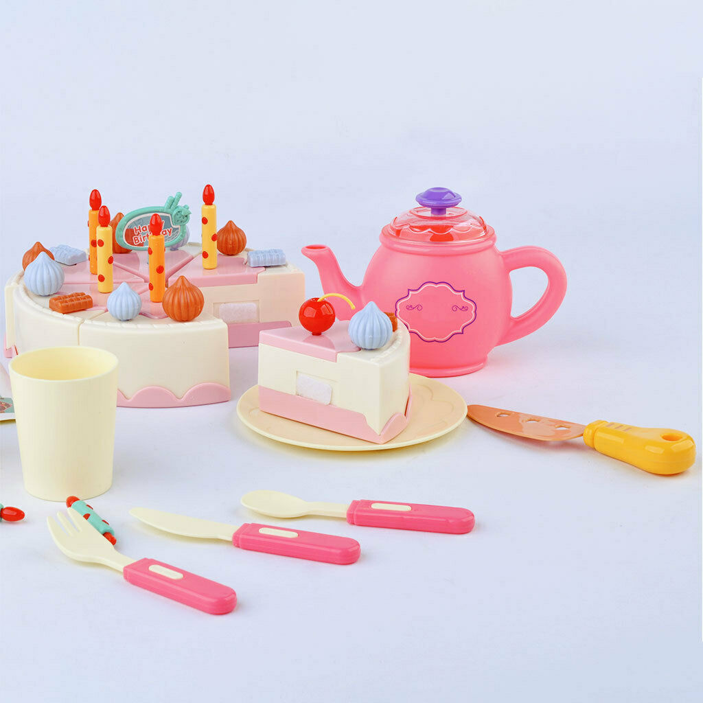 40PCS Realistic Deluxe Plastic Play Cutting Cake with Candles Creative DIY