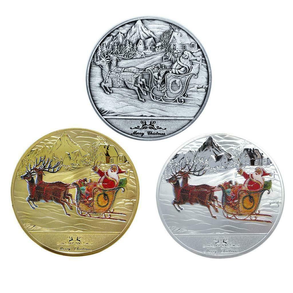 1x New Year's Santa Claus Coin 40mm Gifts Collectable Badge Gray