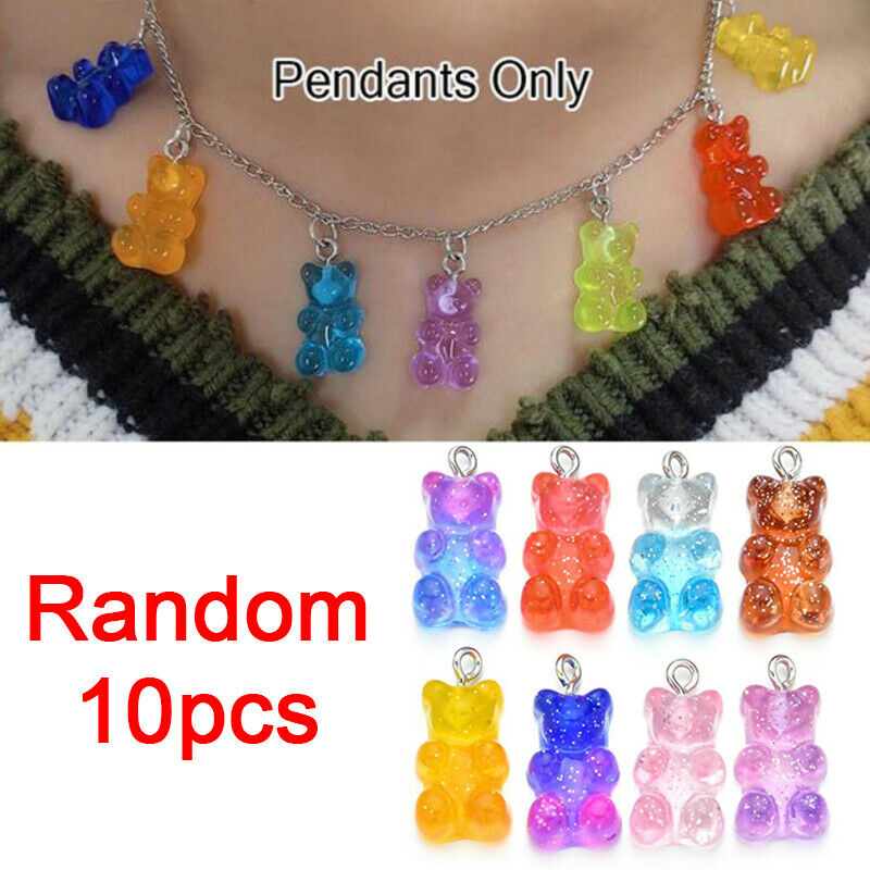 10Pcs Gummy Bear Charms Pendant Cartoon Bear Bead for DIY Crafts Jewelry Mak_DF