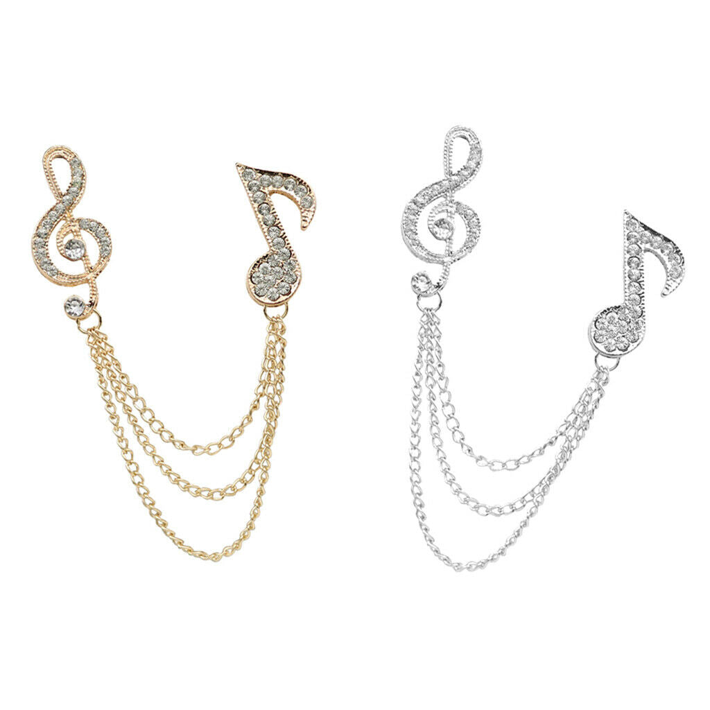 2pcs Unisex Music Symbol Shirt Suit Collar Neck Tip Brooch Pin Tassel Chain