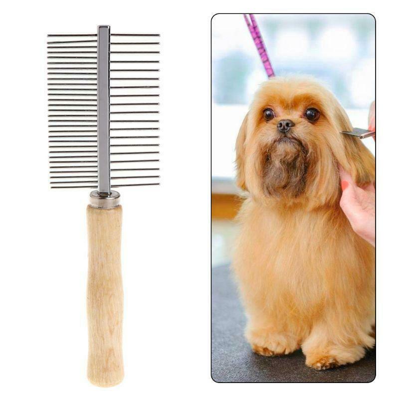 Pet Comb Grooming Double Combs Stainless Steel Wooden Handle Cat Kitten Dog Hair