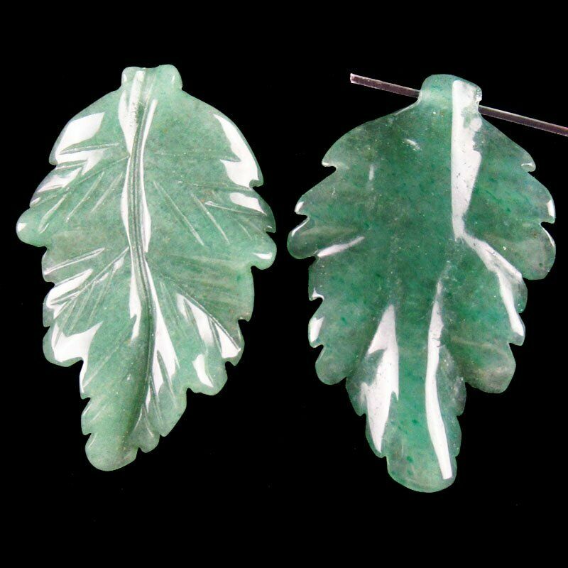 2Pcs 12g Carved Green Aventurine Leaf Pendant Bead 40x25x5mm A-486DP