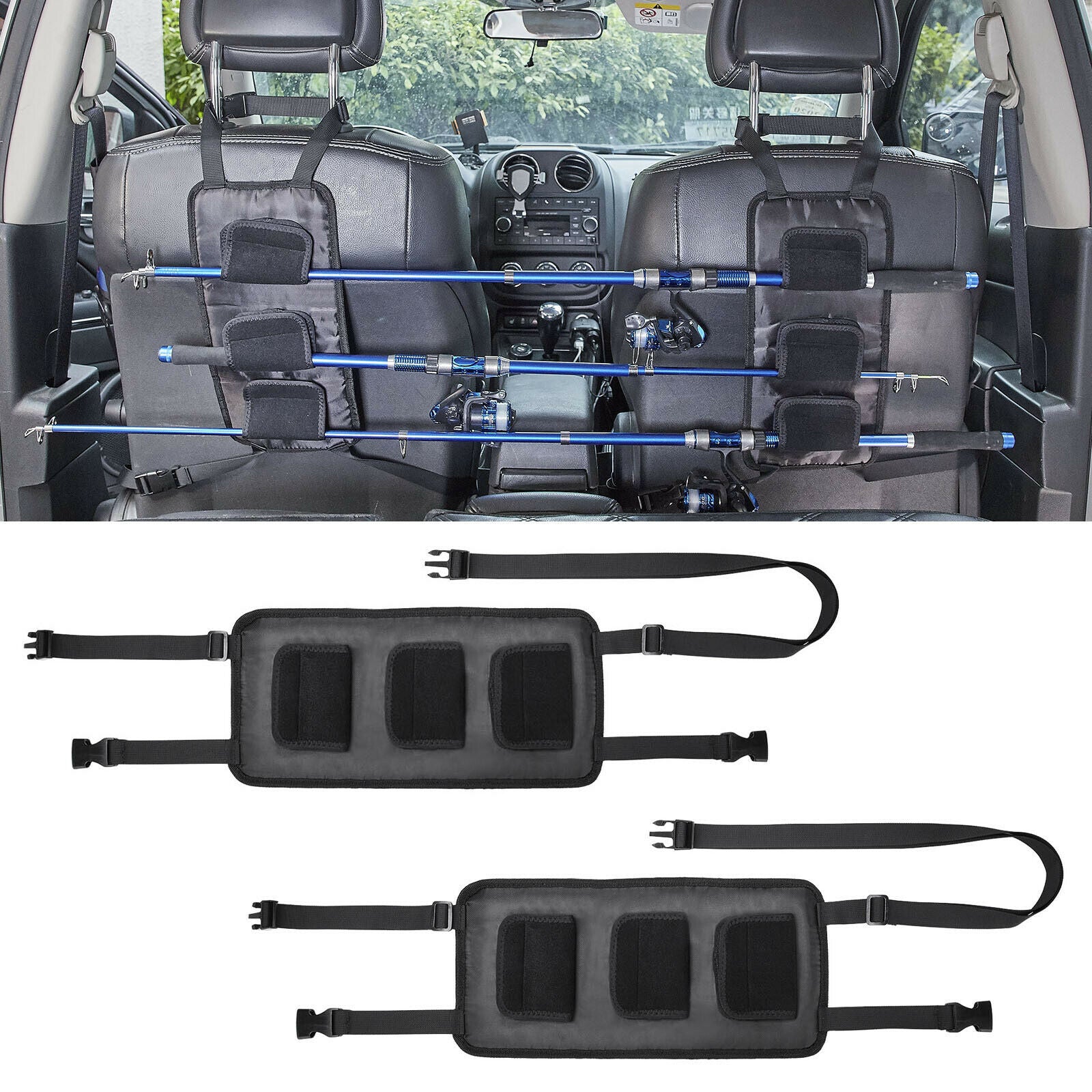 2Pack Fishing Rod Holder for Car Vehicle Backseat Adjustable 3 Poles Storage