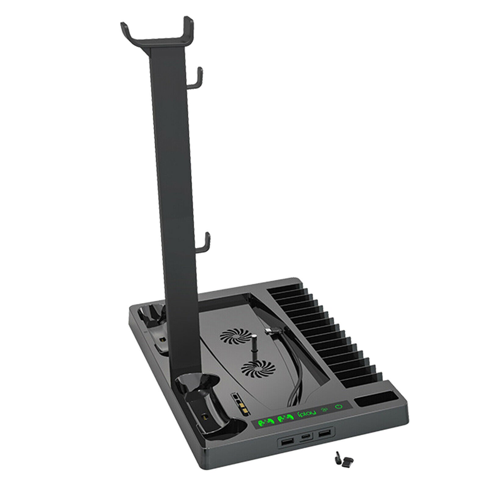 Gaming Charger Vertical Stand w/ Cooling Fan USB Hub For PS5 Dual Controller