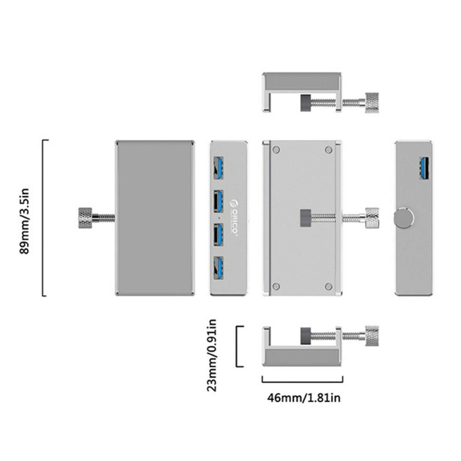 Portable Metal MH4PU 4 Ports USB 3.0 HUB Desk-Edge Splitter for PC Laptop