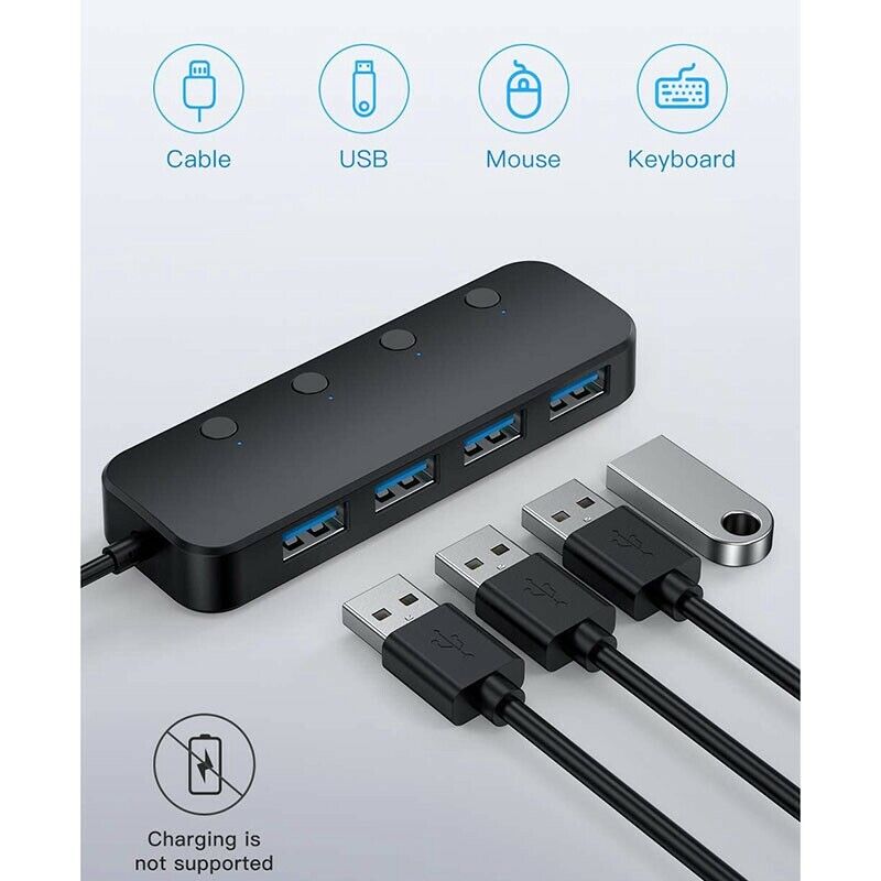 USB 3.0 Hub 4 Port USB Distributor Data Hub with Independent Switch and IndiM2I3