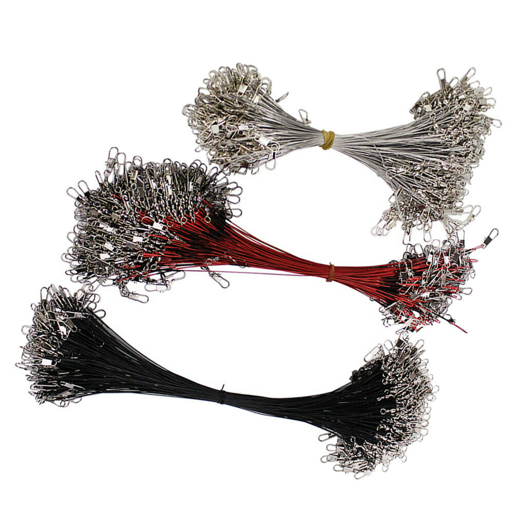 100 Pieces Anti Bite Steel Wire Fshing Lines Leaders with Swivels 15cm White