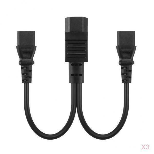 3Pcs Black PVC 1-to-2 Y-Cable IEC320-C14 to 2C13 Cord Convertor Assy 350mm
