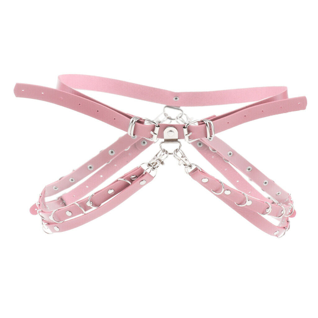 Fashion Gothic Punk Belt Adjustable Metal Body Chain PU Leather Women Pink