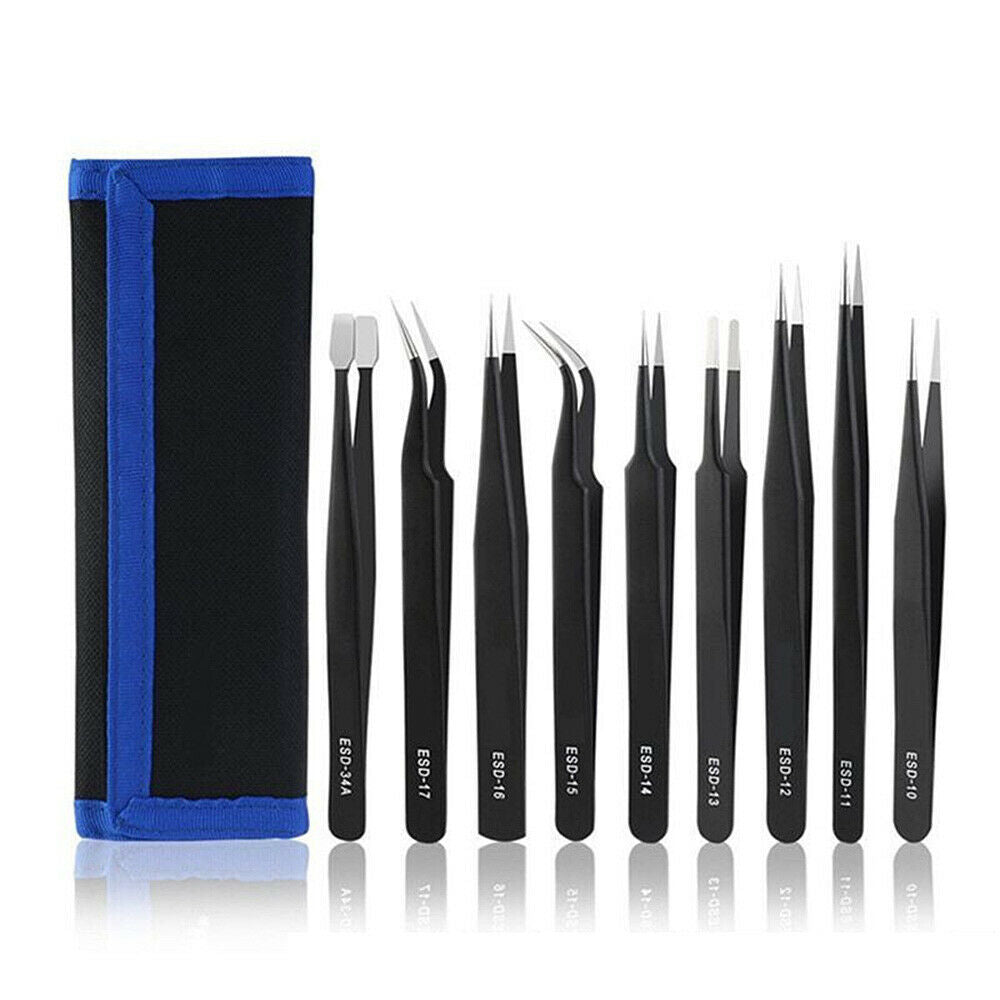 9PCS Tweezers Elbow Pointed Flat Head Diamond Painting Tools Stainless Steel DIY