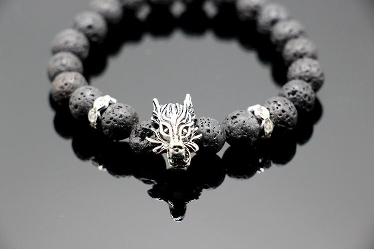 Charm Men's Lava Rock Beaded Dragon Bracelet Lucky Yoga Energy Wrist Bracelet