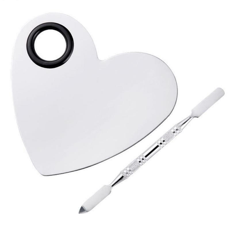 Stainless Steel Makeup Mixing Palette with Spatula Tools Heart Shaped Cosmetic