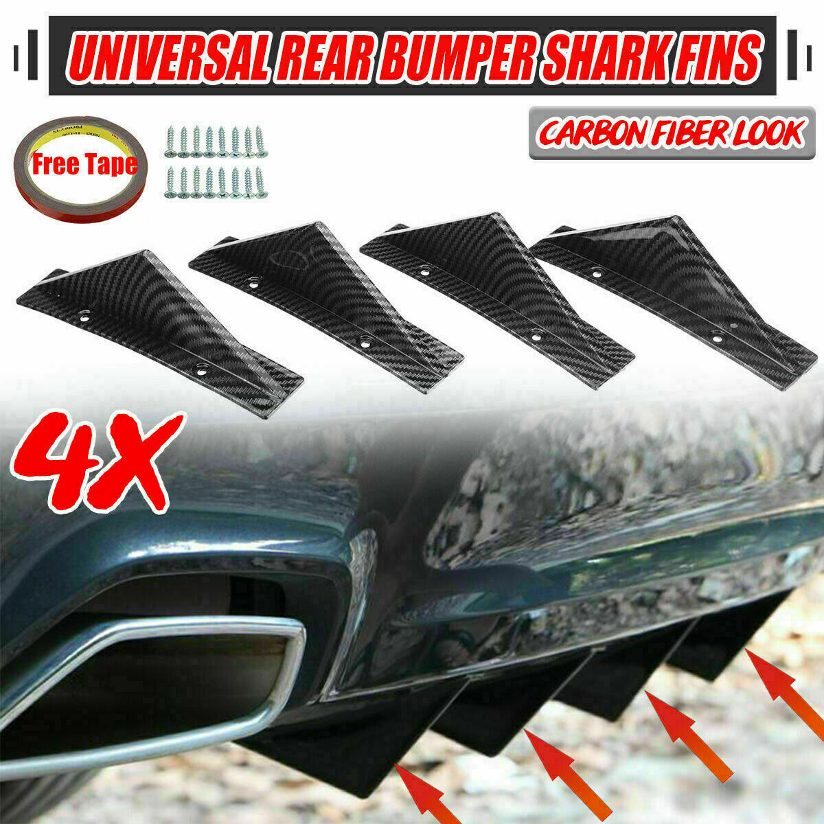 4X Universal Carbon Fiber Car Bumper Diffuser Fin Spoiler Lip Wing Splitter Hot