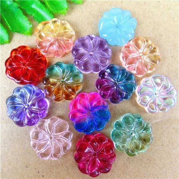 30Pcs 16x16x4mm Multicolor Czech Lampwork Glass Plum Blossom Pressed Bead HH6172