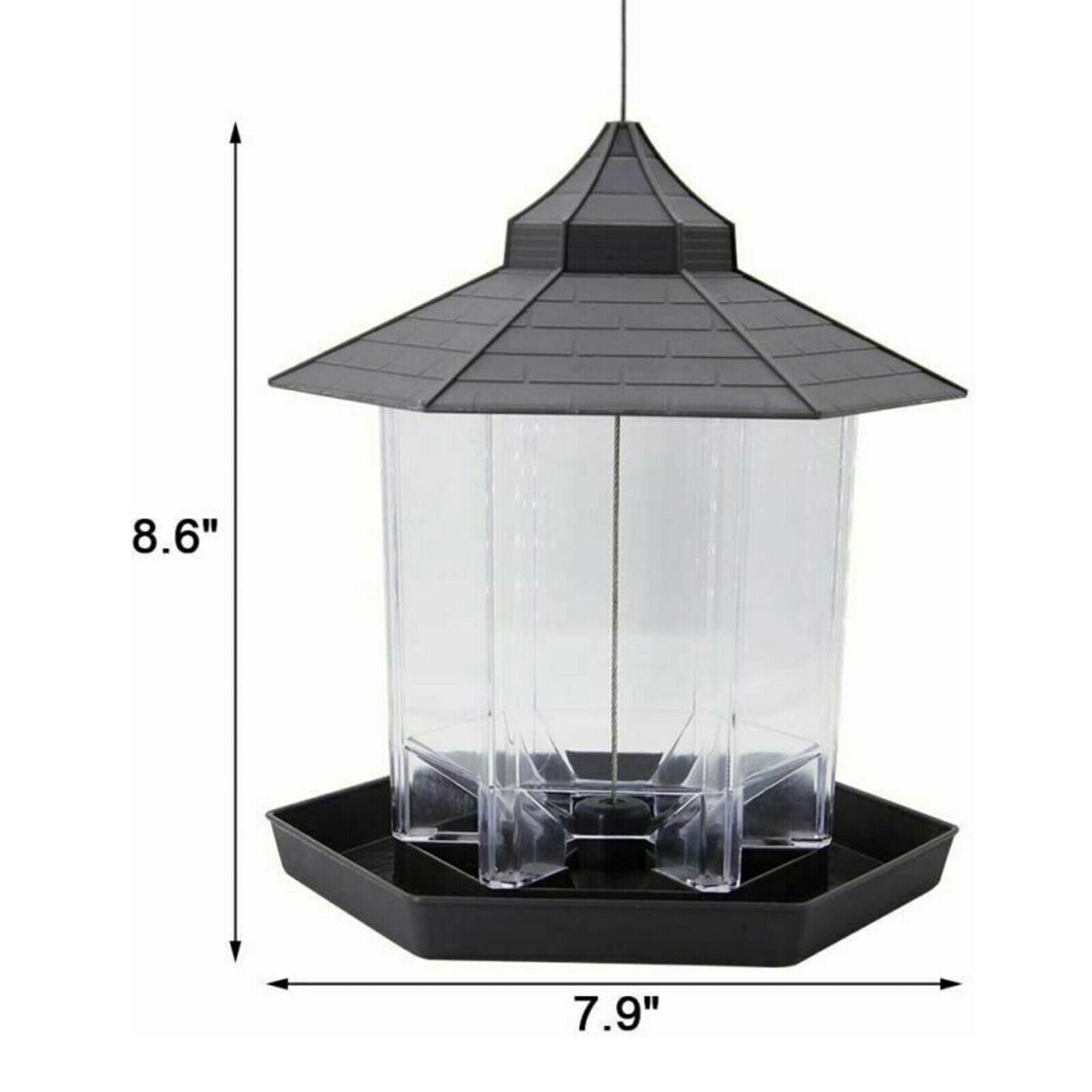 Bird Feeder Hexagon Shaped with Roof Hanging Bird Feeder Garden Yard Decor