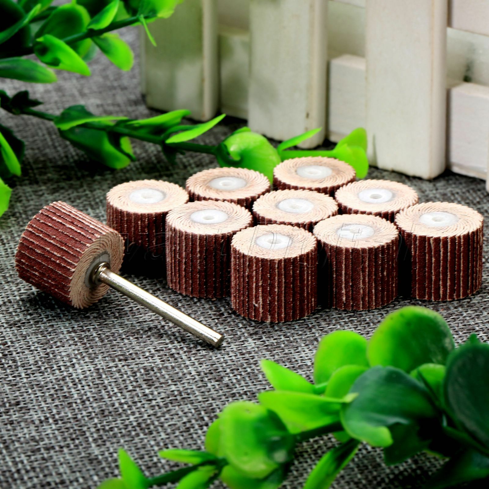 10Pc 240 Grit Buffing Sandpaper Flap Head Wheel with 1PC 3mm Mandrel Rotary Tool