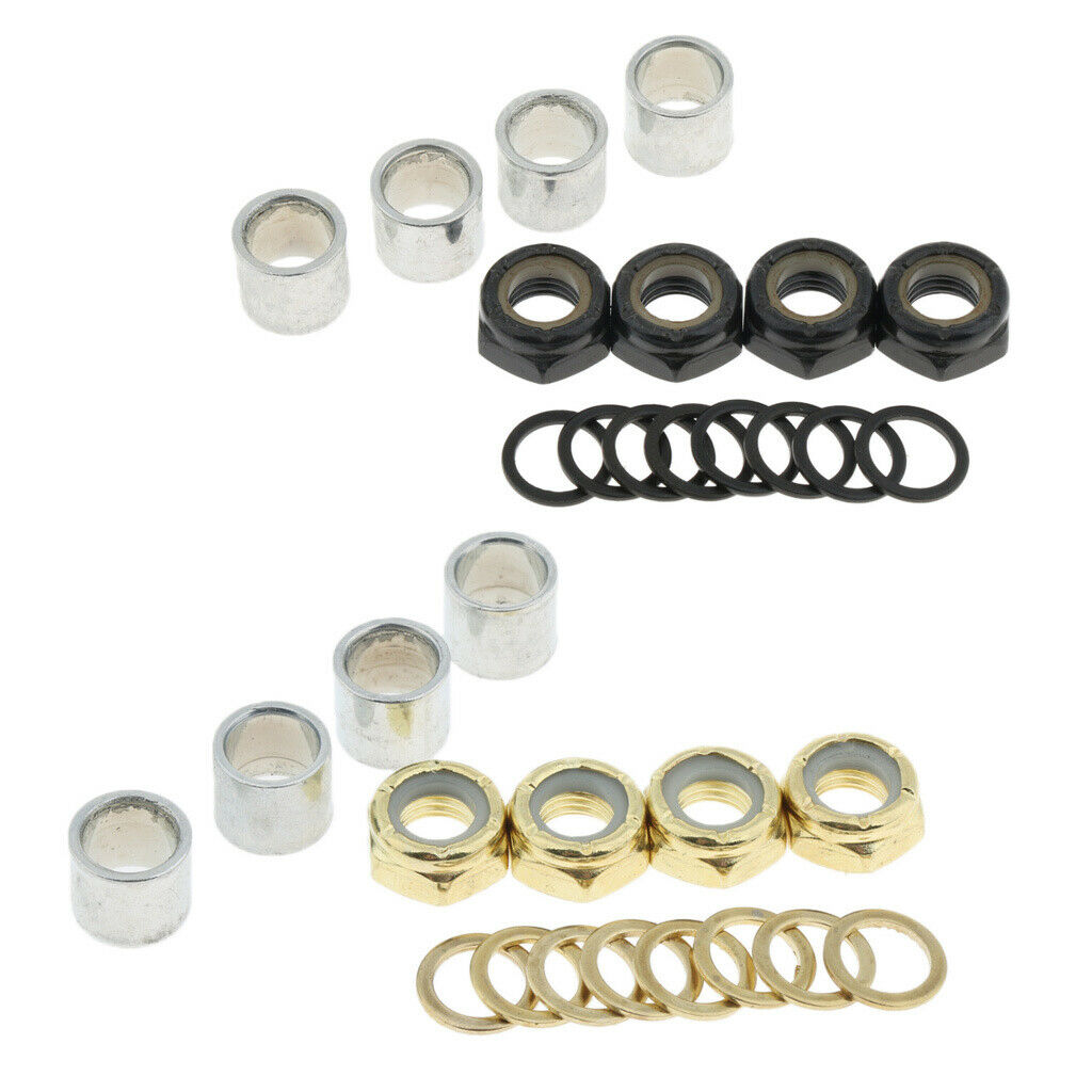16Pcs Spacer Longboard Nuts Axle Speed Washers Cruiser Hardware Part Golden