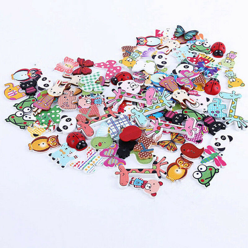 50PCS Mixed Animal 2 Holes Craft Wooden Buttons Sewing Scrapbooking Cloth DIY