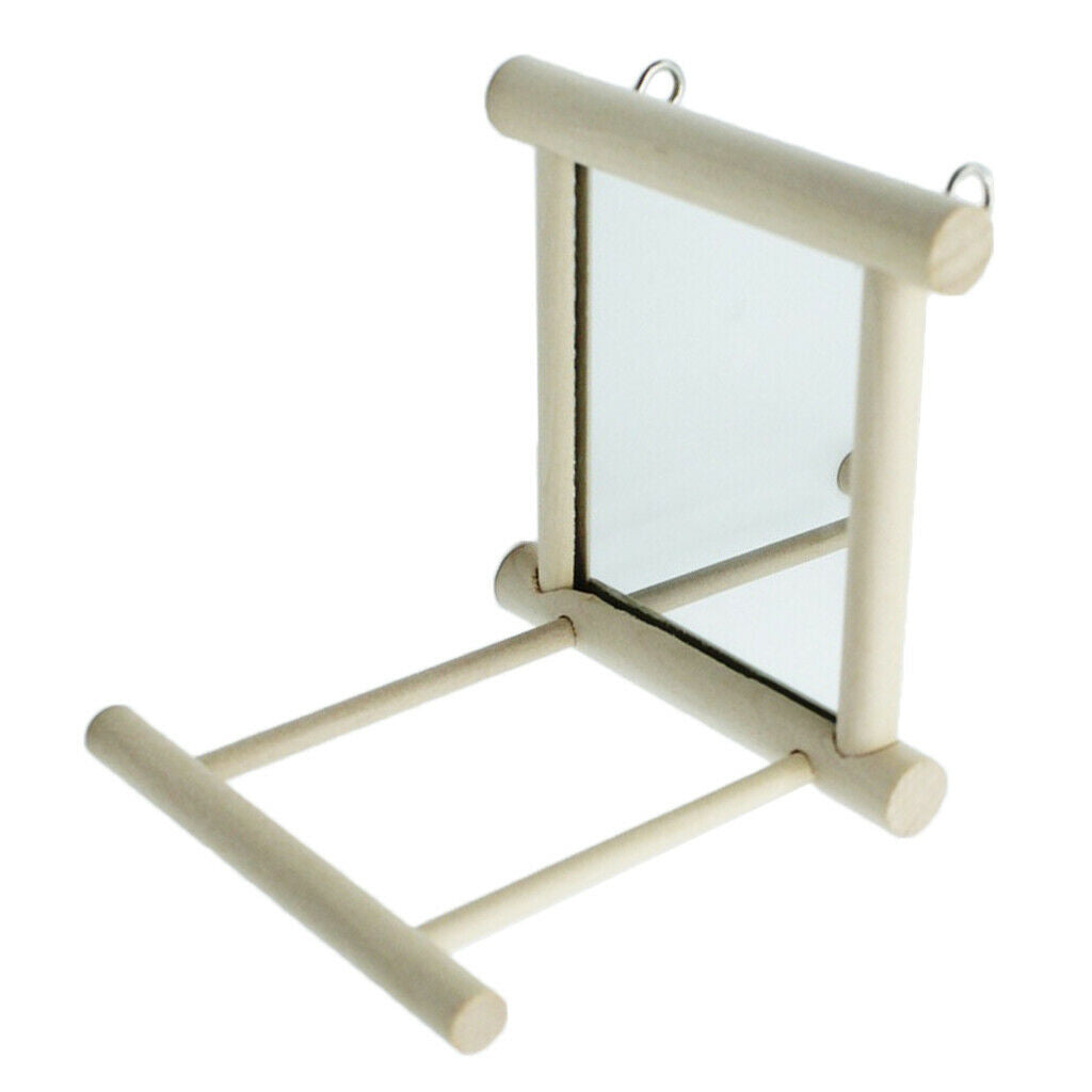 Bird Toys Wooden Swing with Parrot Mirror for Parrot Macaw Cockatiel Perches