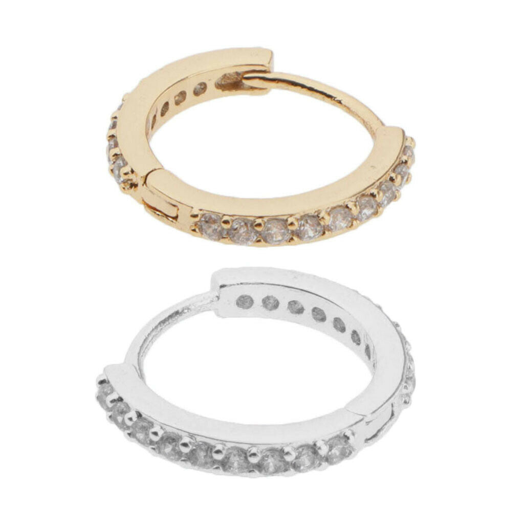 2x Fashion Women's Round Huggie Hoop Earrings CZ Lobes Cuff Ear Studs 10mm