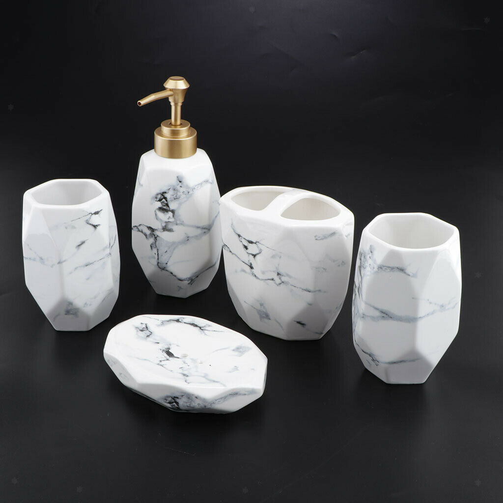 5 Pcs Soap Dish Lotion Dispenser Toothbrush Holder Tumblers Bath Accessories