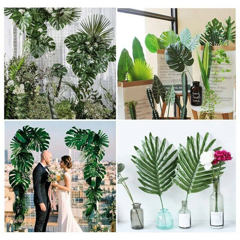 66 Pieces 6 Kinds Artificial Palm Leaves with Faux Leaves Stems Tropical PlantV1