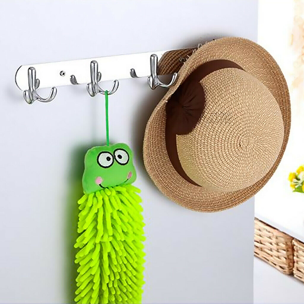 Chrome Double-deck 4 Hook Wall Hanger Coat Hat Towel Rack Bathroom Bedroom