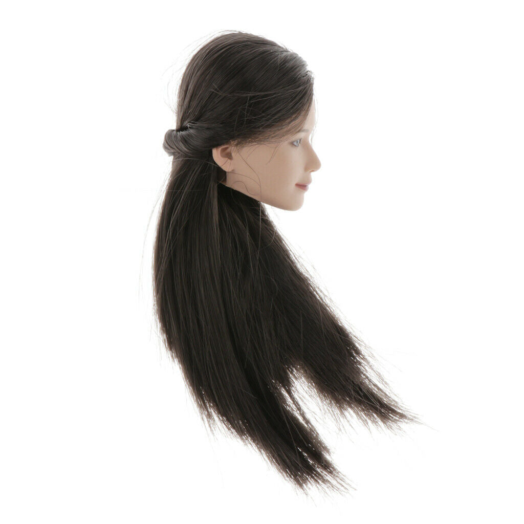 1/6 Scale Asian Girl Customized Head Sculpt for 12 inch Female Body, Long Black