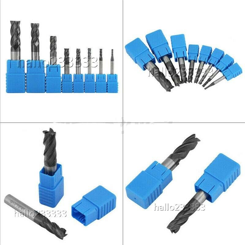 9Pcs 1-12MM HRC50 HSS Straight Shank 4 Flute End Mill Cutter CNC Drill Bit Tool