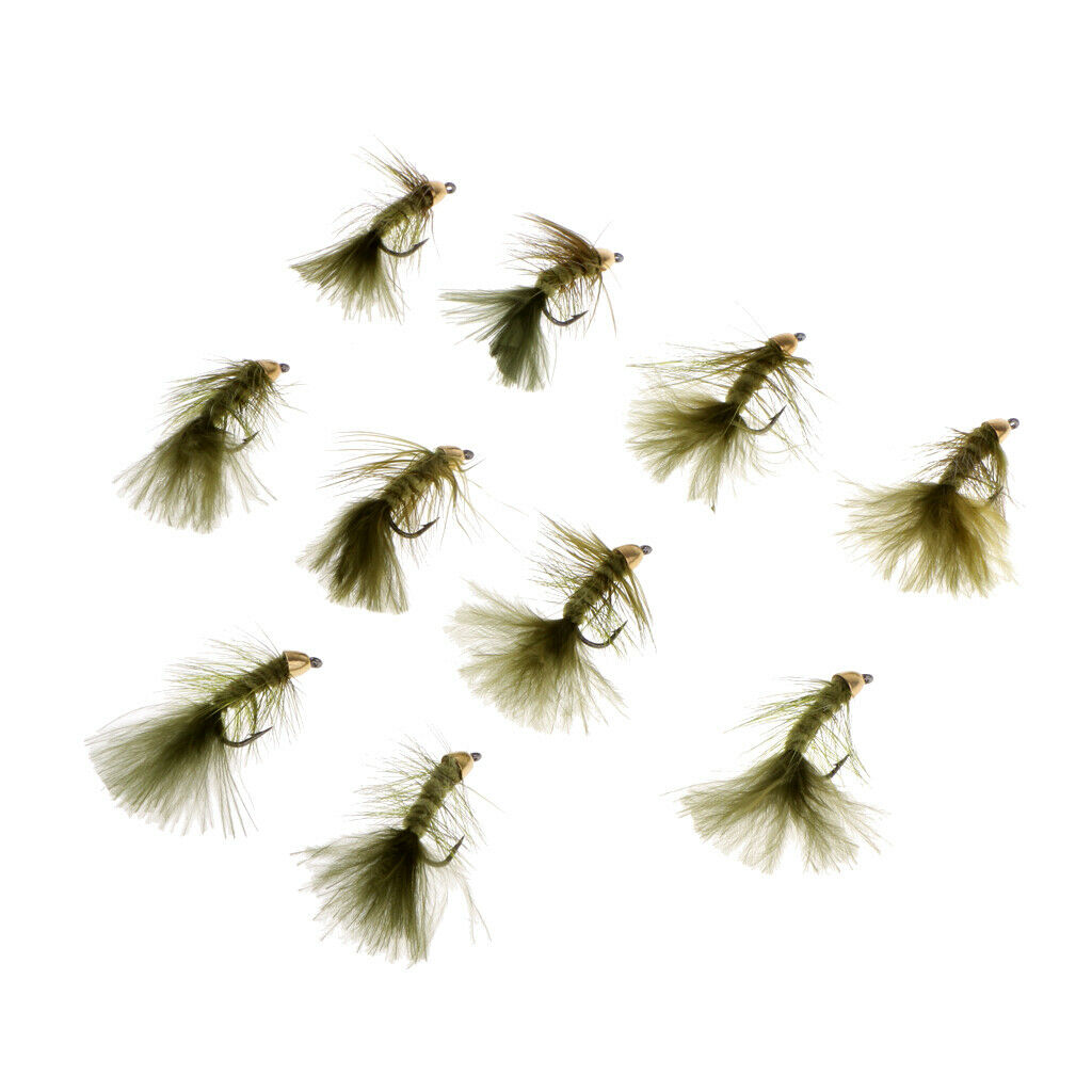 10pcs Simulation Bead Head Nymph Flies Olive Woolly Buggers Wet Flies 4.5cm