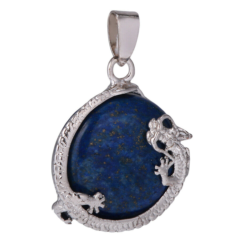 30mm Dragon Inset Gem Pendant DIY Necklace Jewelry  Cyan Tapis Lazuli
