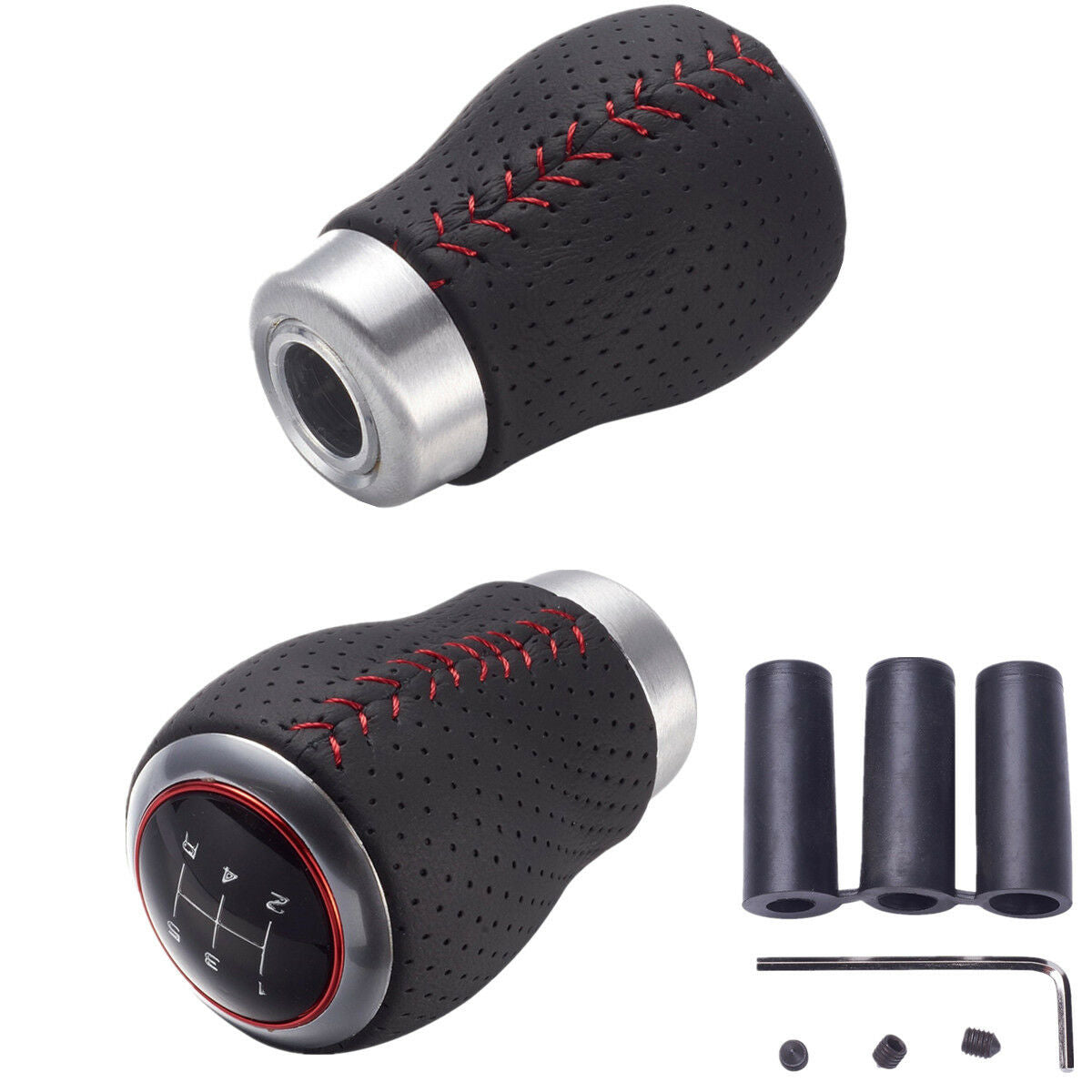 Black and Red Thread 5 Speed Manual Car Gear Shift Knob Metal Gear Head