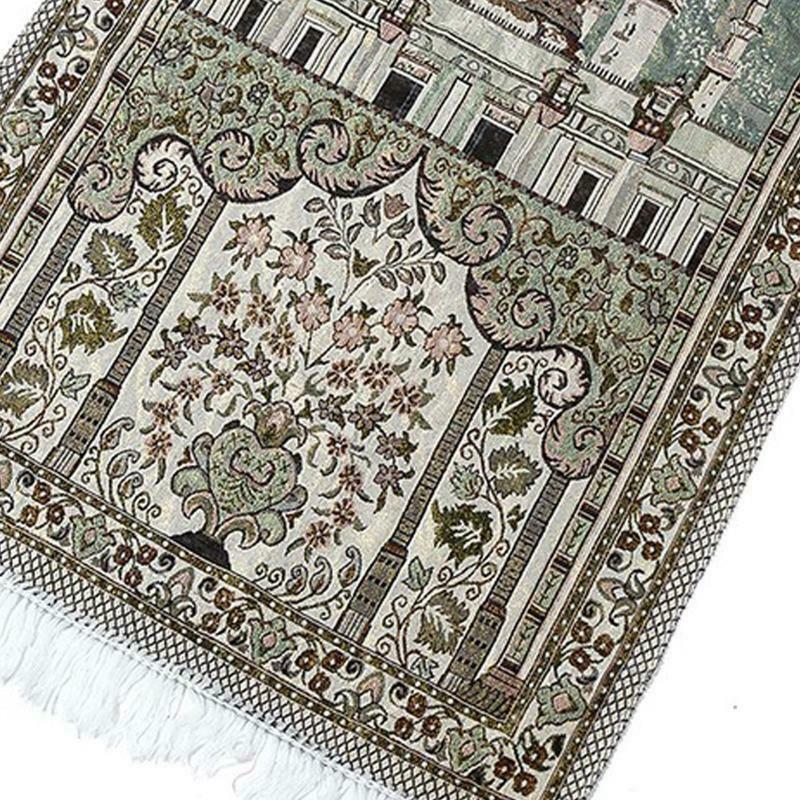 Floral Mosque Print Muslim Prayer Mat Tassel Floor Carpet Blanket Islamic Rug
