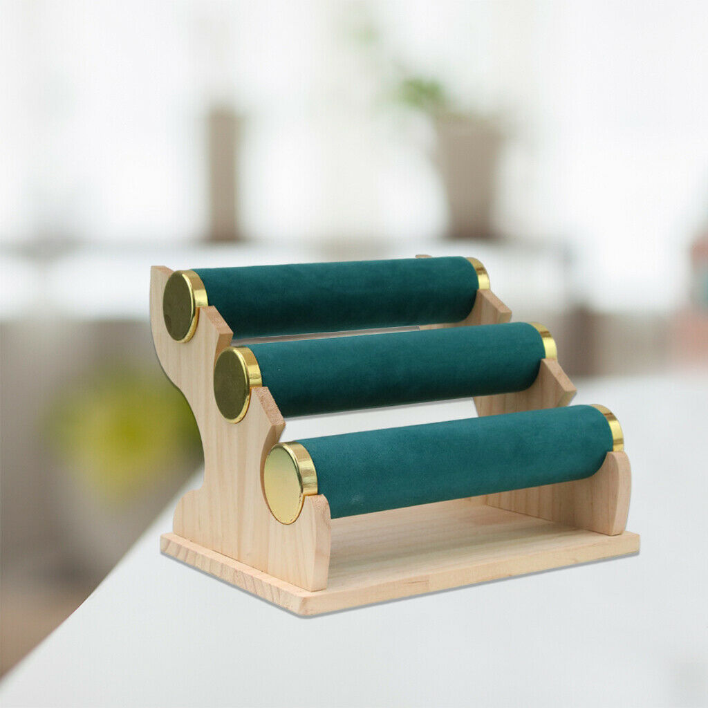 3 Tiers Jewelry Stand Bracelet Holder Velvet Watch Display Organizer  Green