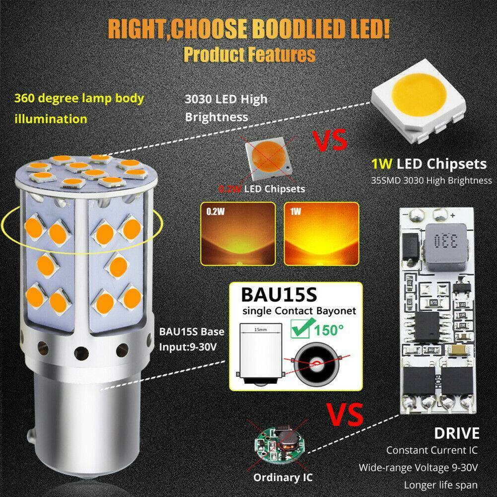 2Pcs Amber BAU15S 7507 PY21W 1156PY Canbus 3030 LED Bulbs Car Turn Signal Light