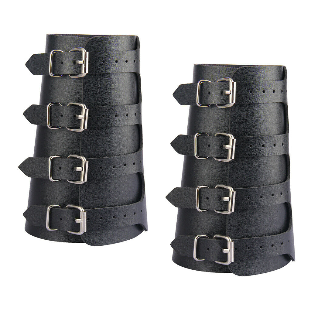 2Pcs Mens Leather Wristband Guard Wide Bracer Gothic Arm Armor Cuff Jewelry