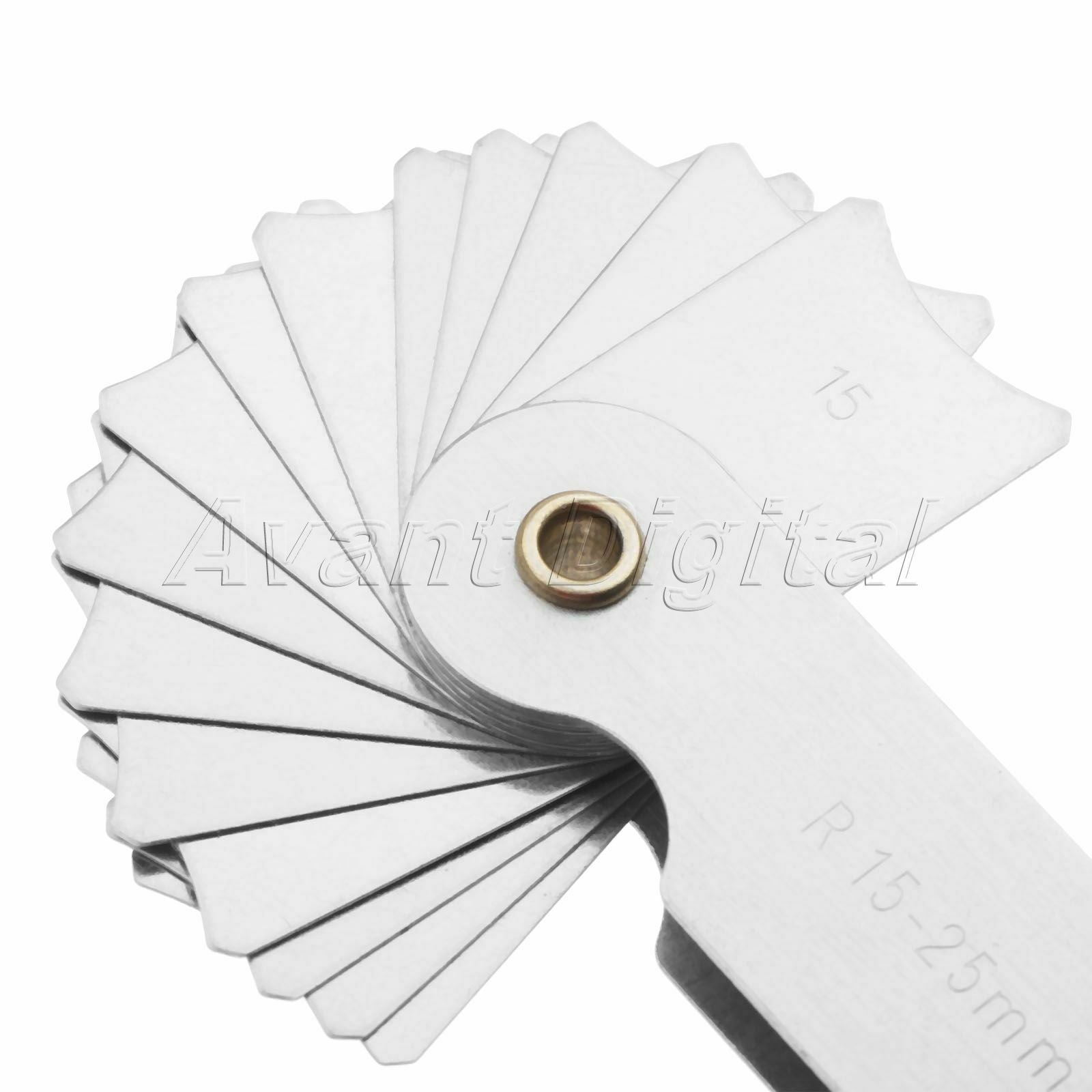 Professional Measuring Tool R15-25mm Radius Gauge Gage 32 Blades Stainless Steel