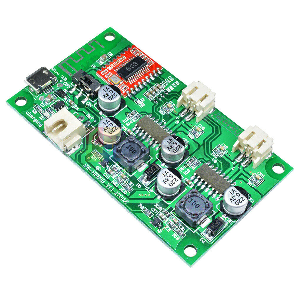 2-Channel 2X6W Stereo Bluetooth Amplifier Board Lithium Battery Powered AMP DC5V