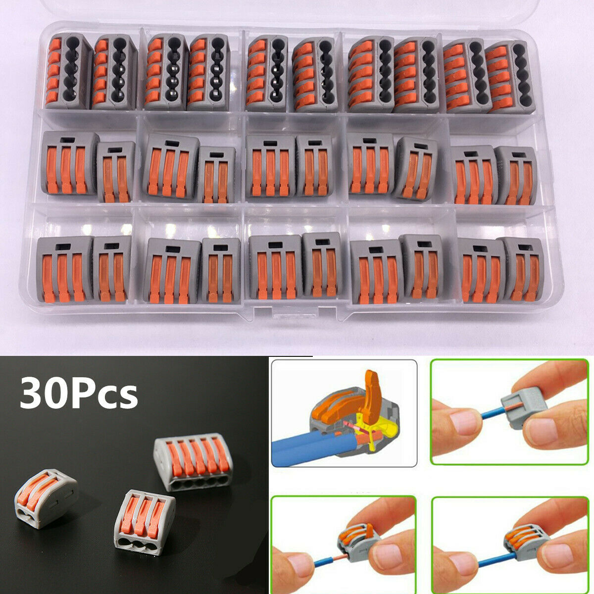 2 Pin, 3Pin, 5Pin Compact Wiring Terminal Block Fast Connector Push-in Conductor
