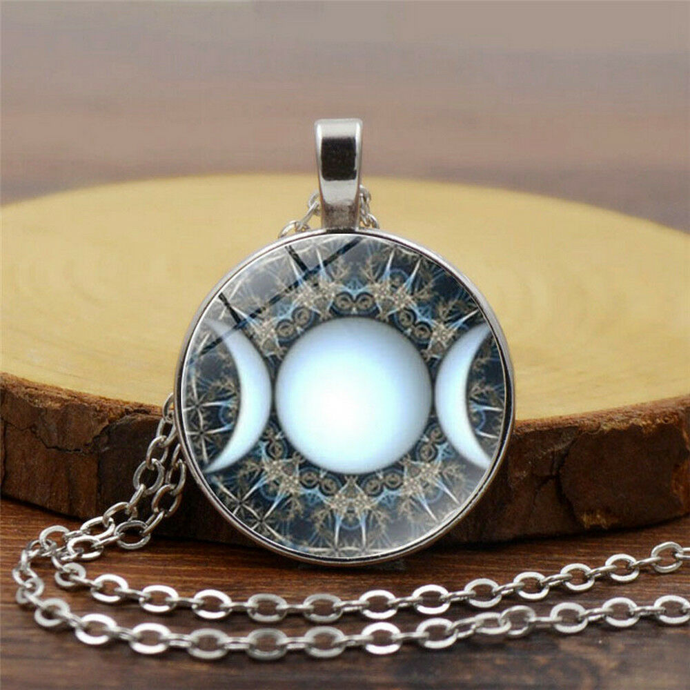 Triple Goddess Moon Necklace Witchcraft Wiccan Jewelry Pagan Art Glass Pendant
