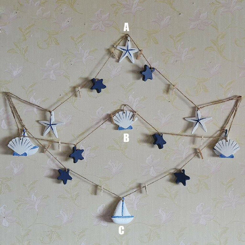 Wood Picture Photo Peg Clip Hanging String Window Wall DIY Decor - Shells
