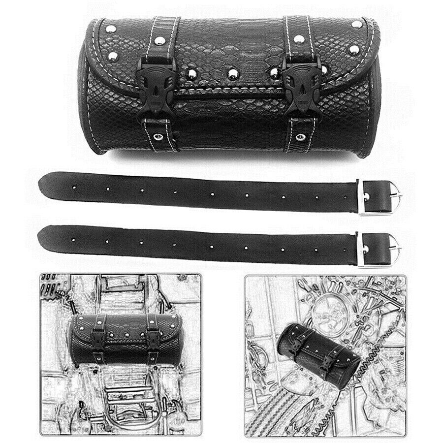1x Motorcycle Handlebar Fork Roll Barrel Tool Bag Luggage PU Leather Universal