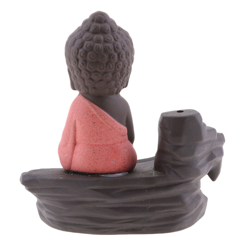 Little Tathagata Statue Meditation Buddha Incense Burner Cone Censer Red