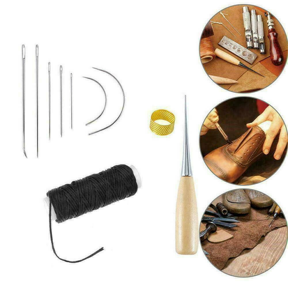 10x Leather Sewing Needles Stitching Needle Set Thread Thimbles Sewing Tools Kit