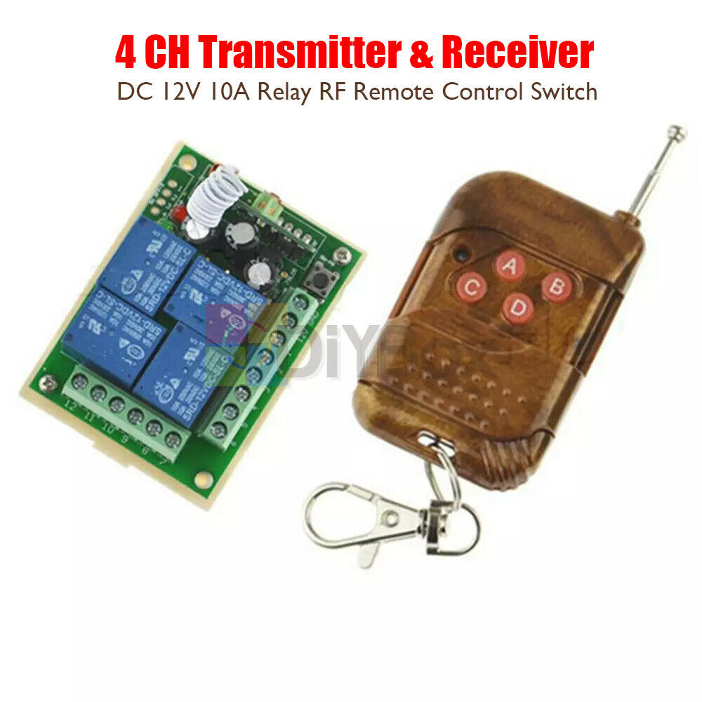 DC12V 4 Channel 10A Relay Wireless RF Remote Control Switch Transmitter Receiver