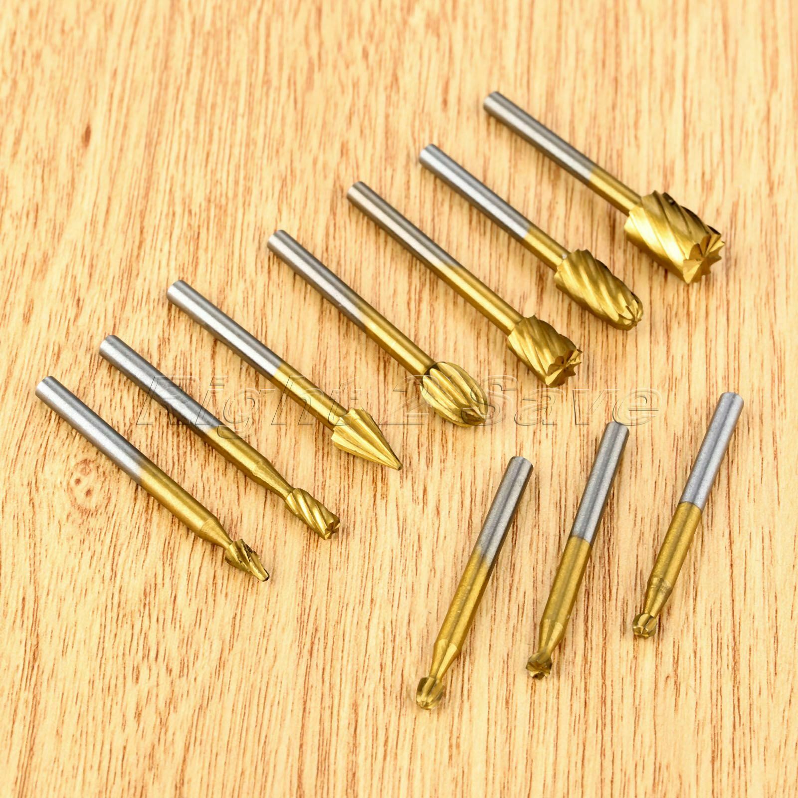 10pcs Woodworking Rotary Burr Router Bits Files Wood Cutter Milling Carving Tool